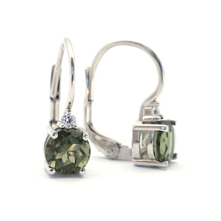 Stříbrné náušnice s broušeným vltavínem a čirým zirkonem