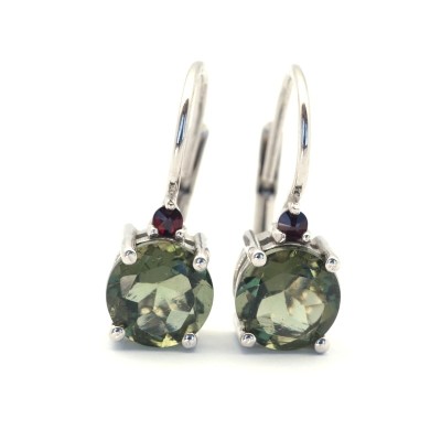 Stříbrné náušnice s pravým vltavínem a tradičním českým granátem/Přírodní šperk.
