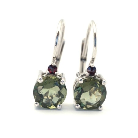 Stříbrné náušnice s pravým vltavínem a tradičním českým granátem/Přírodní šperk.