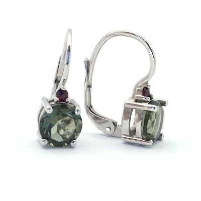 Stříbrné náušnice s pravým vltavínem 5mm a českým granátem/Stříbro 925.