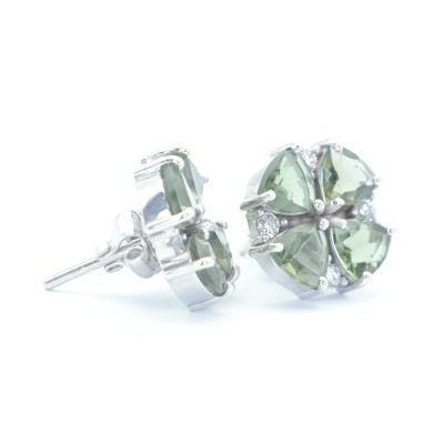 Stříbrné náušnice s pravým vltavínem a kubickým zirkonem / Puzetové zapínání.