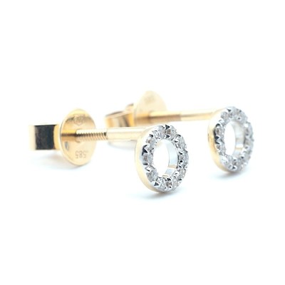 Náušnice pecky z 14Kt žlutého zlata s diamantem / Čtyřkrapnové osazení.