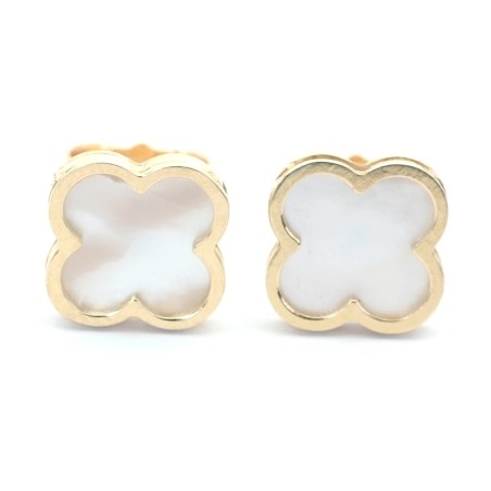 Zlaté náušnice čtyřlístek s perletí 8 mm/14kt zlato.