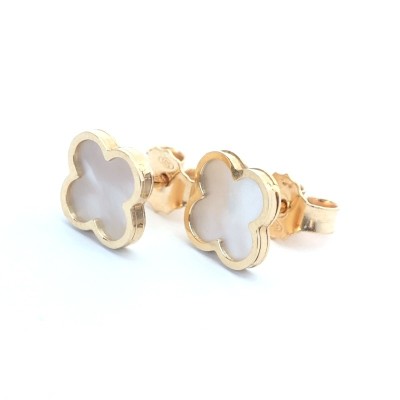 Zlaté náušnice čtyřlístek s perletí 8 mm/14kt zlato.