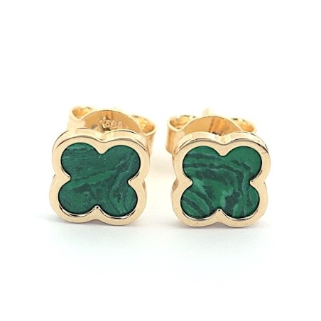 Zlaté 14kt náušnice čtyřlístek s achátem / Elegantní přírodní šperk.