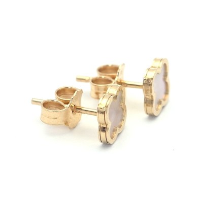 Zlaté náušnice 14kt s perleťovým čtyřlístkem / Česká puncovní značka.