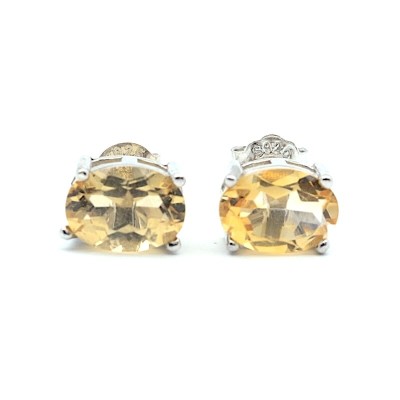 Stříbrné náušnice s oválným citrinem o velikosti 5x7 mm na puzetku / Stříbro 925