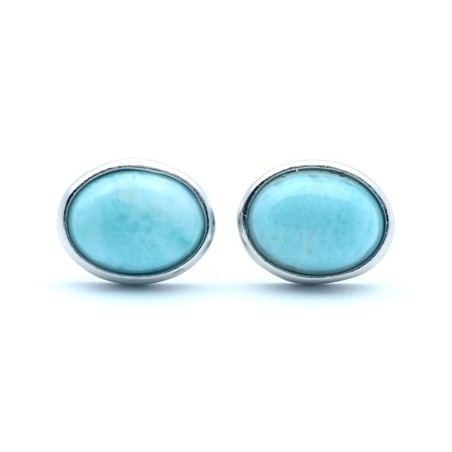 Stříbrné náušnice z larimaru - ovál , zapínání na puzetku / Přírodní kámen moře a klidu.