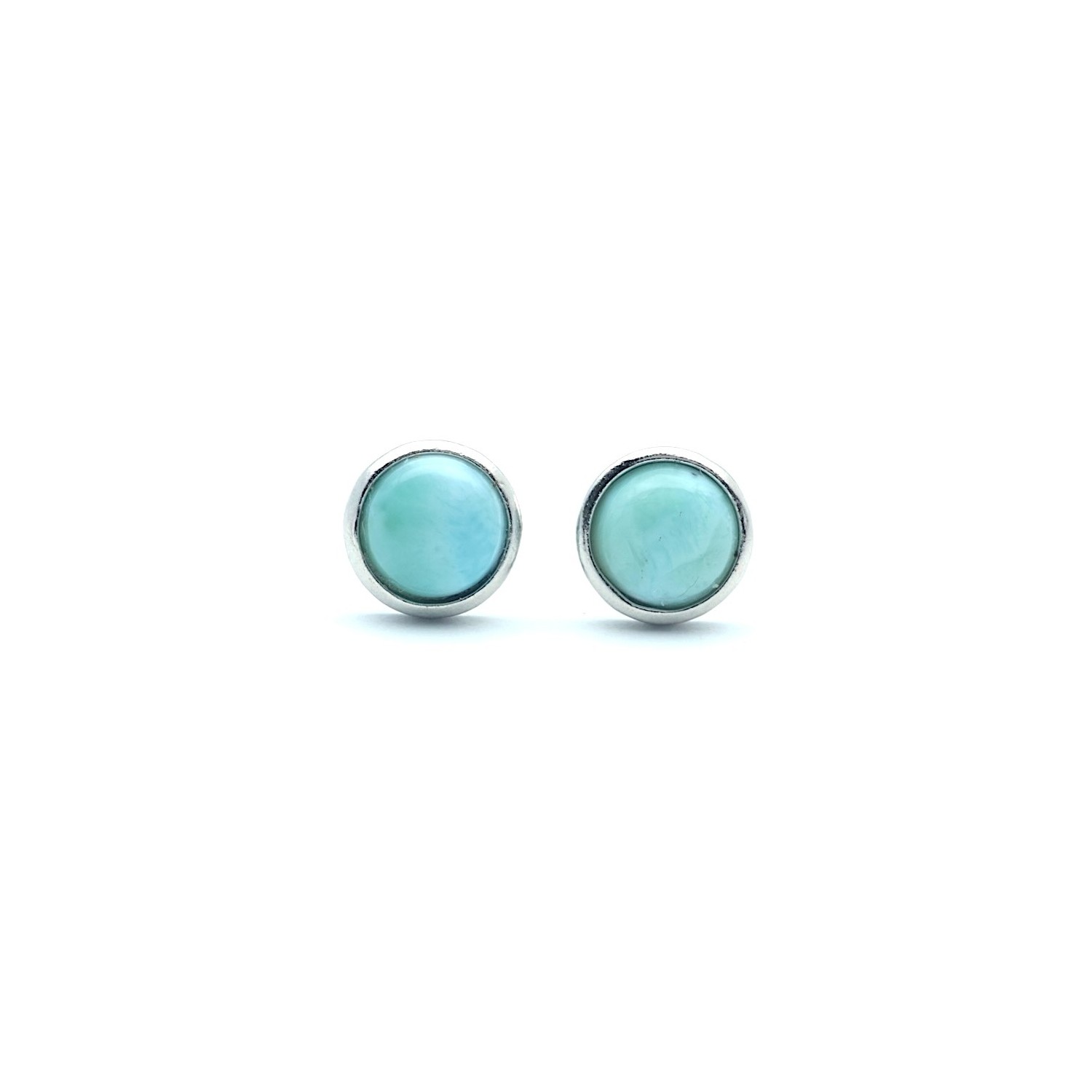Stříbrné náušnice z larimaru - kulaté