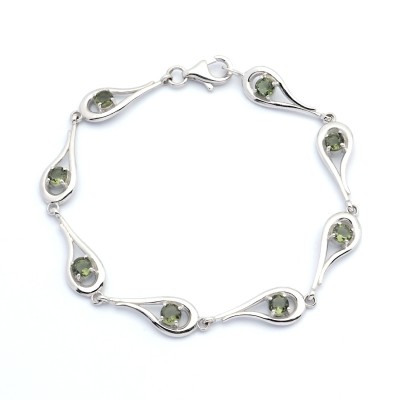 Stříbrný náramek s broušenými vltavíny / Stříbro 925.